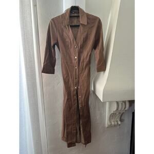 Zara Brown Faux Leather Long Coat Dress S